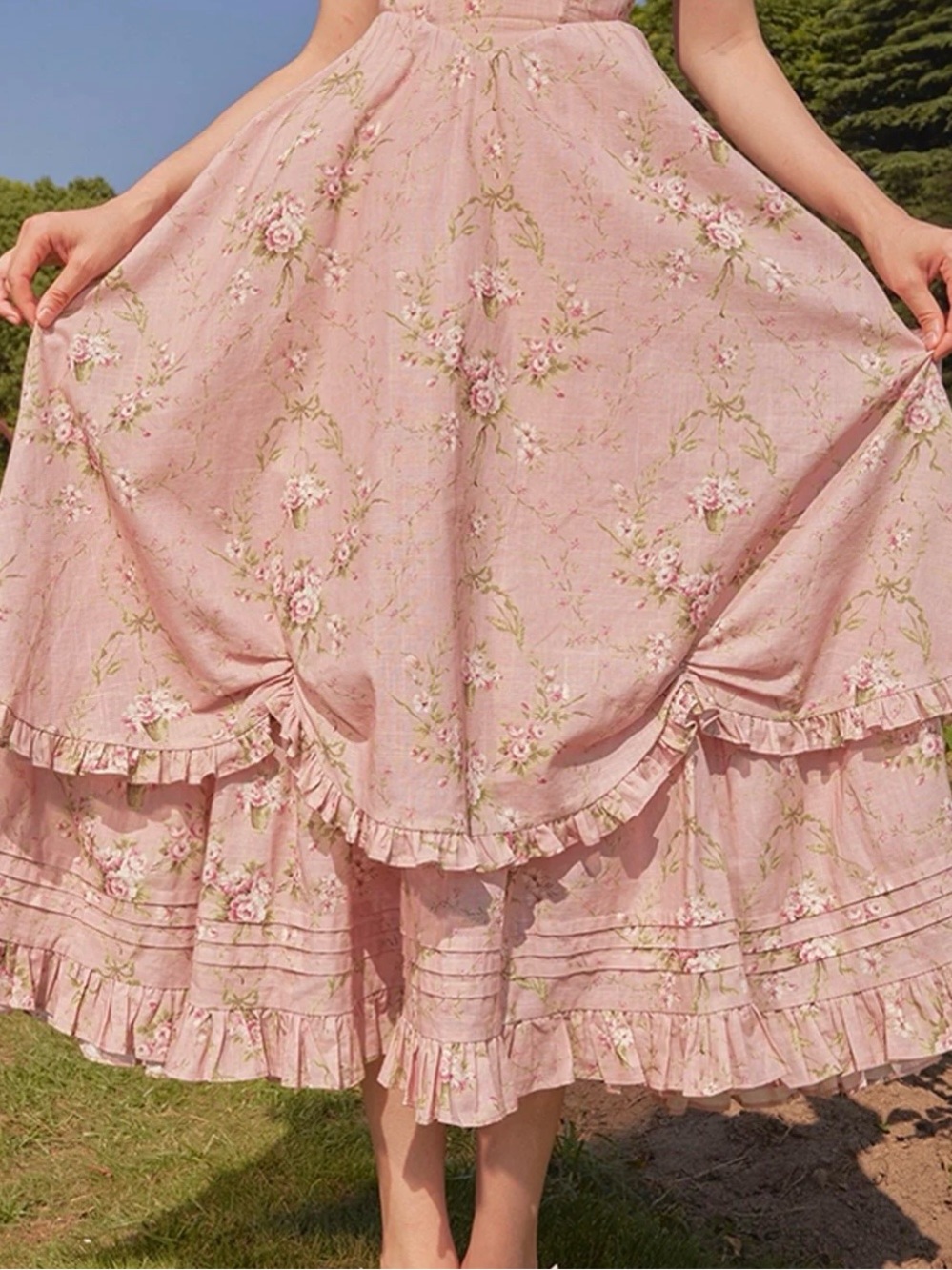 Lacemade Rose Pink Floral Corset Maxi Dress with Puff Sleeves - Picture 3 of 7
